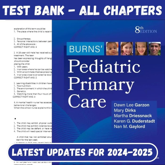 Test Bank For Burns’ Pediatric Primary Care 8th Edition by Dawn Lee Garzon-Pass Test Bank