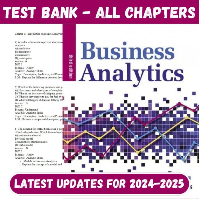Test Bank For Business Analytics 3rd Edition by Evans-Pass Test Bank