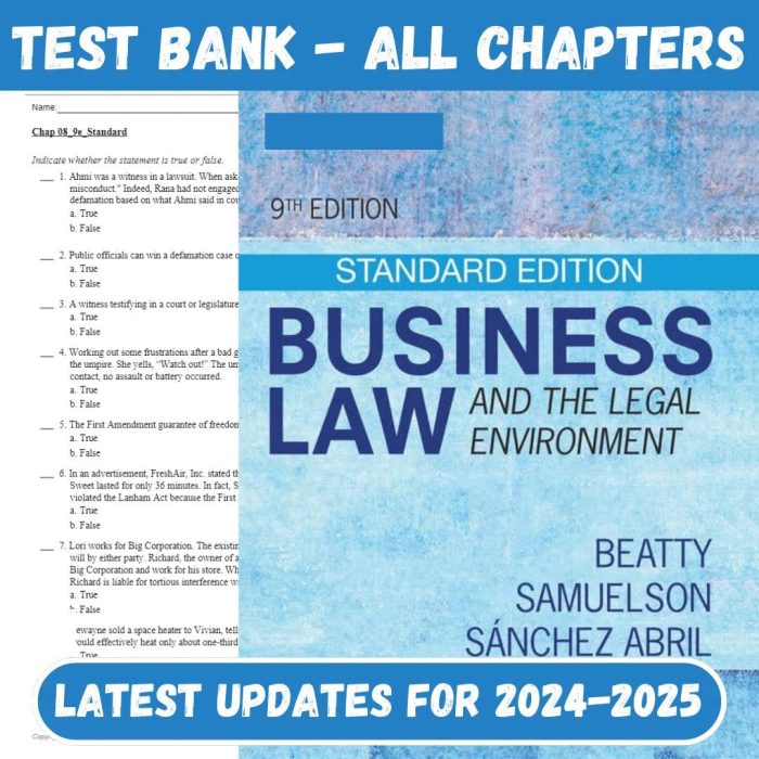 Test Bank For Business Law And The Legal Environment 9th Edition by Jeffry F. Beatty, Susan S. Samuelson-Pass Test Bank