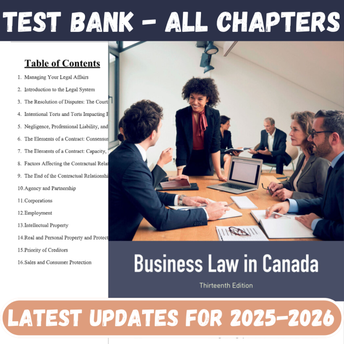 Test Bank For Business Law in Canada 13th Edition By Yates-Pass Test Bank