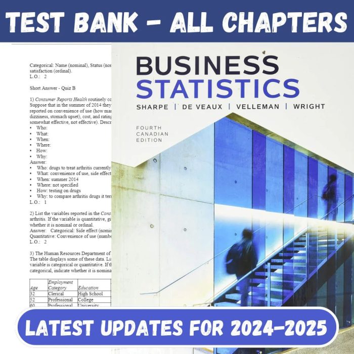 Test Bank For Business Statistics, Canadian Edition, 4th Edition by Norean R. Sharpe, Richard D. De Veaux, Paul F. Velleman-Pass Test Bank