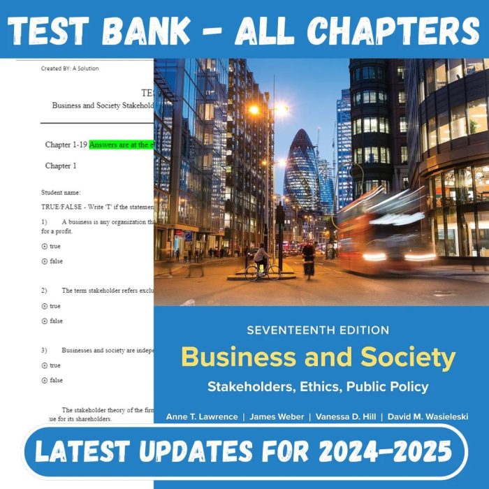 Test Bank For Business and Society Stakeholders Ethics Public Policy 17th Edition by Anne Lawrence-Pass Test Bank