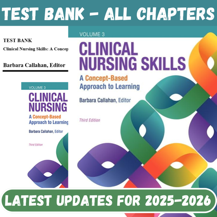 Test Bank For Clinical Nursing Skills A Concept-Based Approach, 3rd Edition By Callahan-Pass Test Bank