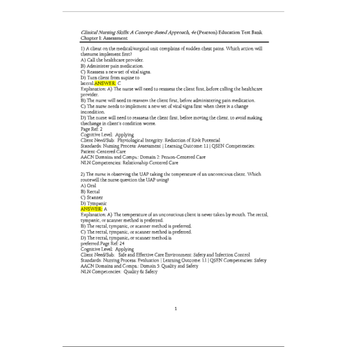 Test Bank For Clinical Nursing Skills A Concept-Based Approach, Volume 3 4th Edition By Callahan-Pass Test Bank