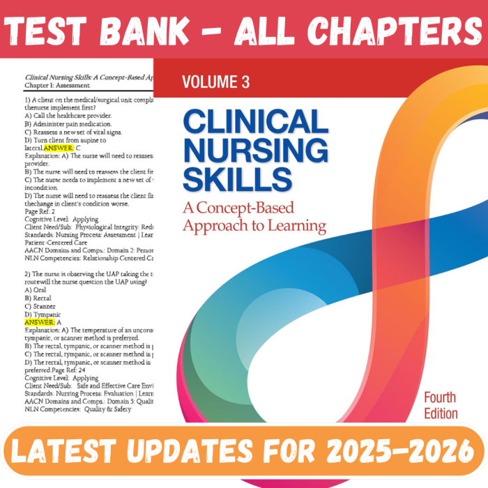 Test Bank For Clinical Nursing Skills A Concept-Based Approach, Volume 3 4th Edition By Callahan-Pass Test Bank
