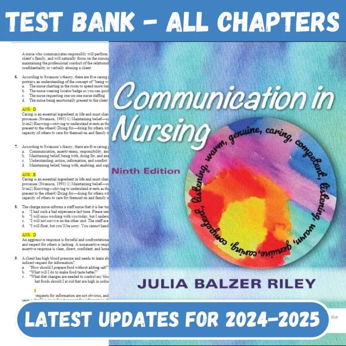 Test Bank For Communication In Nursing 9th Edition by Julia Balzer Riley Rn Mn Ahn-bc Reace-Pass Test Bank