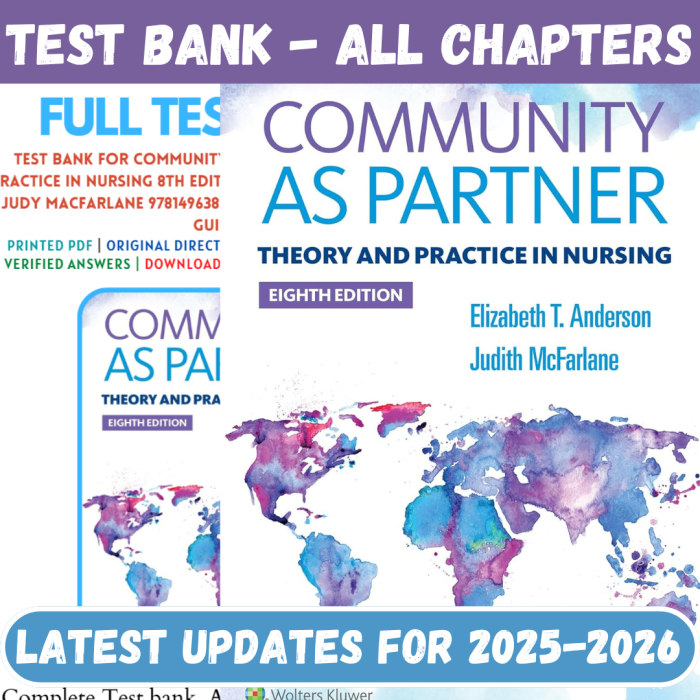 Test Bank For Community as Partner Theory and Practice in Nursing 8th Edition By Anderson-Pass Test Bank