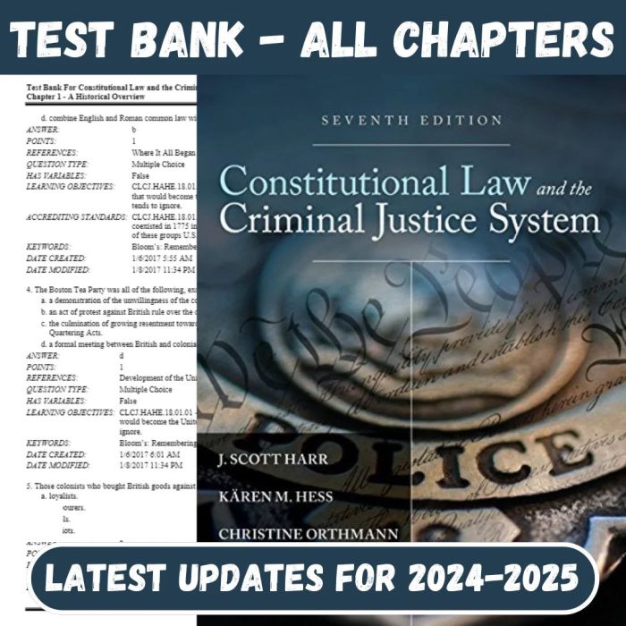 Test Bank For Constitutional Law and the Criminal Justice System – 7th Edition by J. Harr-Pass Test Bank