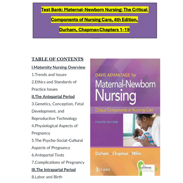 Test Bank For Davis Advantage for Maternal-Newborn Nursing Critical Components of Nursing Care Fourth Edition By Connie Durham-Pass Test Bank