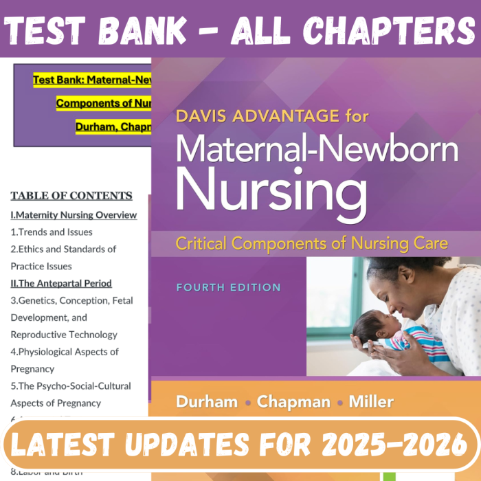 Test Bank For Davis Advantage for Maternal-Newborn Nursing Critical Components of Nursing Care Fourth Edition By Connie Durham-Pass Test Bank