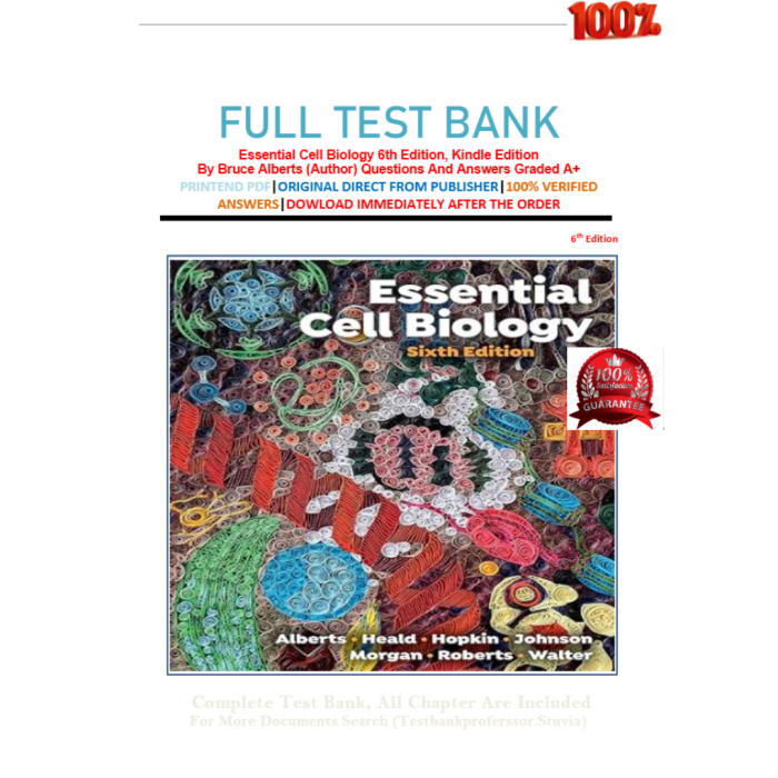 Test Bank For Essential Cell Biology 6th Edition By Alberts Hopkin-Pass Test Bank