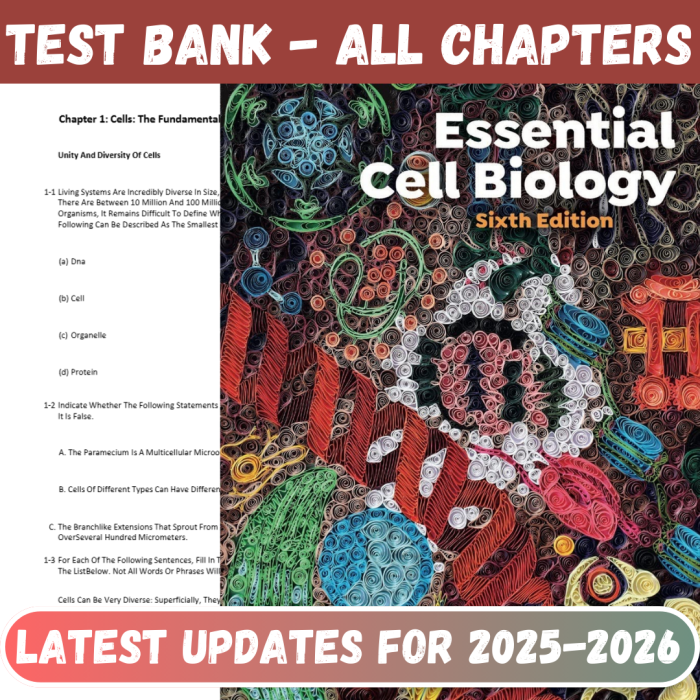 Test Bank For Essential Cell Biology 6th Edition By Alberts Hopkin-Pass Test Bank