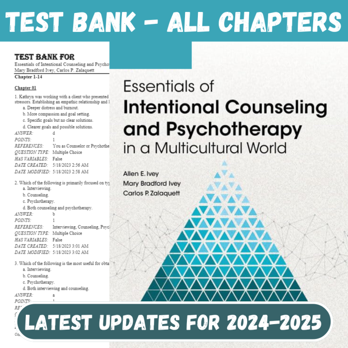 Test Bank For Essentials of Intentional Counseling and Psychotherapy in a Multicultural World 4th Edition by Allen E. Ivey, Mary-Pass Test Bank