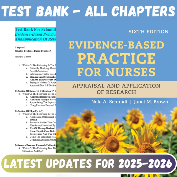Test Bank For Evidence-Based Practice for Nurses- Appraisal and Application of Research 6th Edition By Schmidt Brown-Pass Test Bank