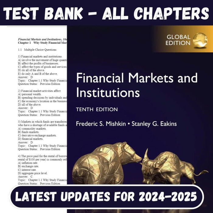 Test Bank For Financial Markets and Institutions, 10th Edition by Frederic S Mishkin-Pass Test Bank