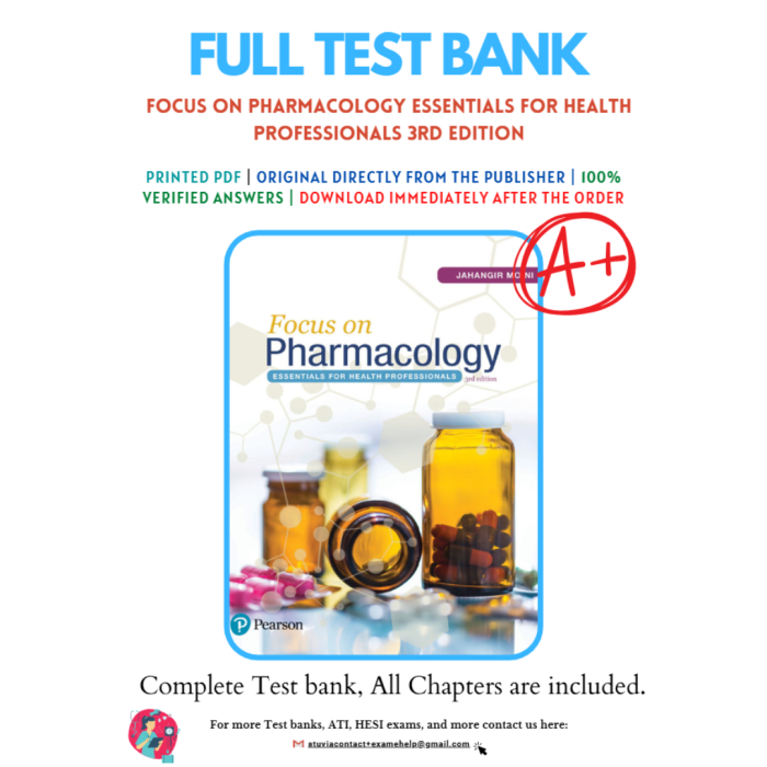 Test Bank For Focus on Pharmacology Essentials for Health Professionals 3rd Edition By Moini-Pass Test Bank