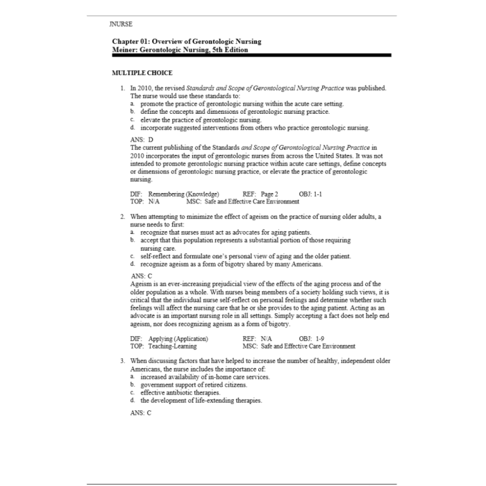 Test Bank For Gerontologic Nursing – E-Book (Gerontologic Nursing – Meiner 5th Edition By Sue E. Meiner-Pass Test Bank