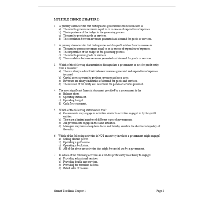 Test Bank For Government and Not-for-Profit Accounting 9th Edition By Granof-Pass Test Bank