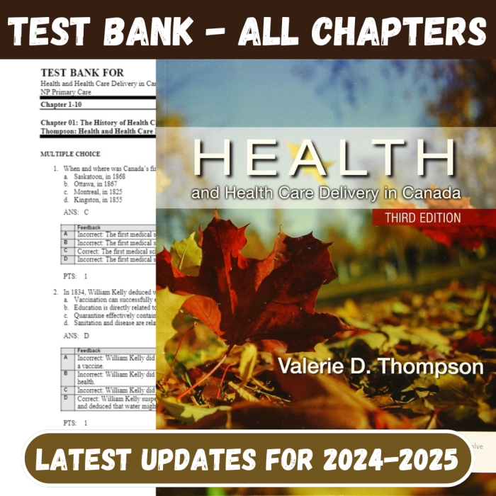Test Bank For Health and Health Care Delivery in Canada, 3rd Edition by Valerie D. Thompson Included-Pass Test Bank