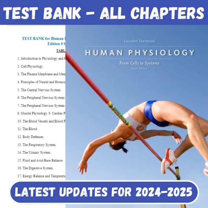 Test Bank For Human Physiology: From Cells to Systems, 9th Edition by Lauralee Sherwood-Pass Test Bank
