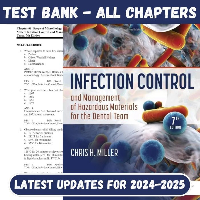 Test Bank For Infection Control and Management of Hazardous Materials for the Dental Team 7th Edition by Chris Miller-Pass Test Bank