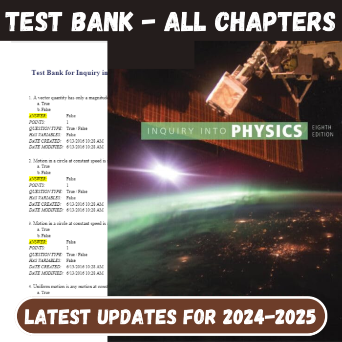 Test Bank For Inquiry into Physics 8th Edition by Ostdiek-Pass Test Bank