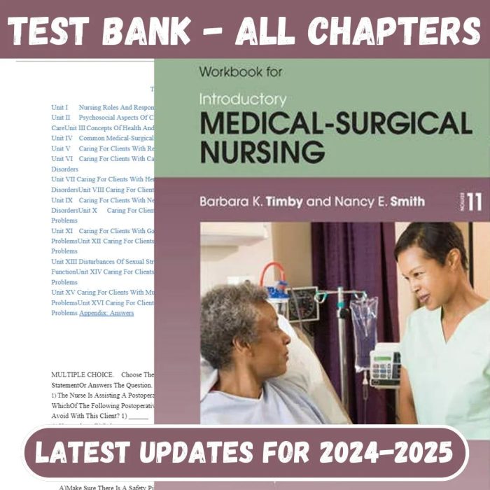 Test Bank For Introductory Medical-Surgical Nursing 11th Edition by RN Timby, Barbara-Pass Test Bank