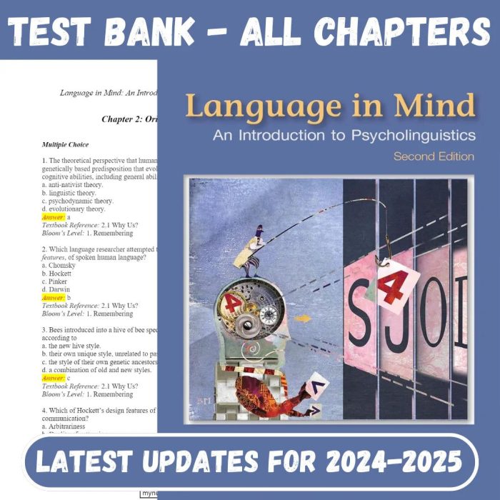 Test Bank For Language in Mind 2nd Edition An Introduction to Psycholinguistics by Julie Sedivy-Pass Test Bank