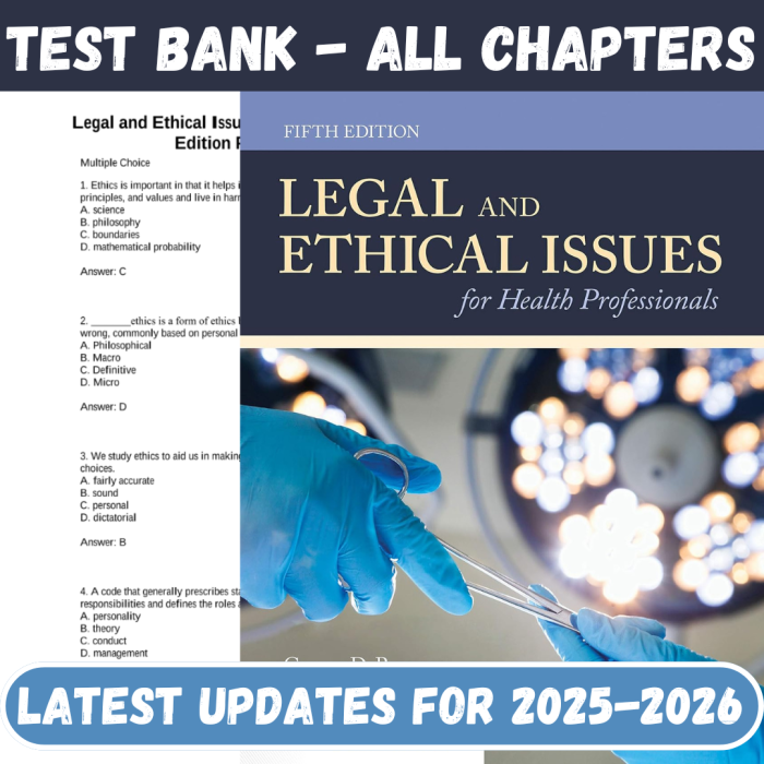 Test Bank For Legal and Ethical Issues for Health Professionals 5th Edition By Pozgar-Pass Test Bank