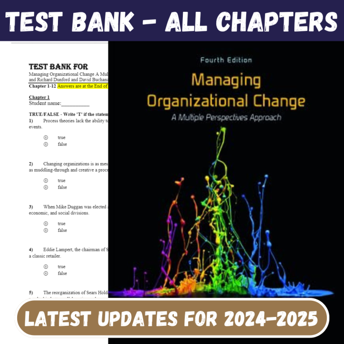 Test Bank For Managing Organizational Change A Multiple Perspectives Approach 4th Edition by Ian Palmer-Pass Test Bank