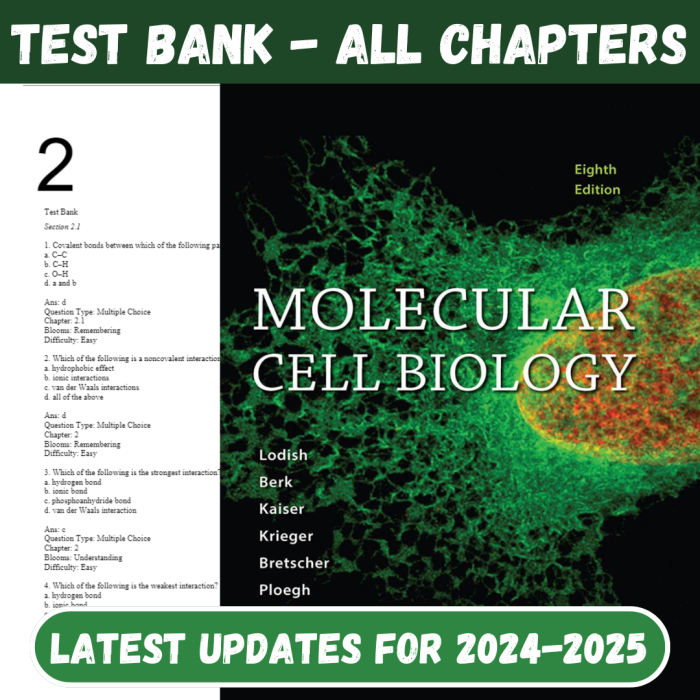 Test Bank For Molecular Cell Biology 8th Edition by Harvey Lodish-Pass Test Bank