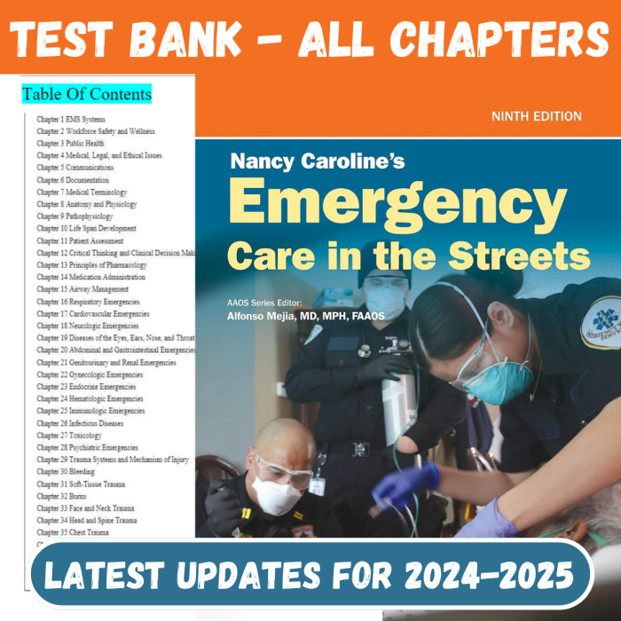 Test Bank For Nancy Caroline’s Emergency Care in the Streets, 9th Edition by Nancy Caroline-Pass Test Bank