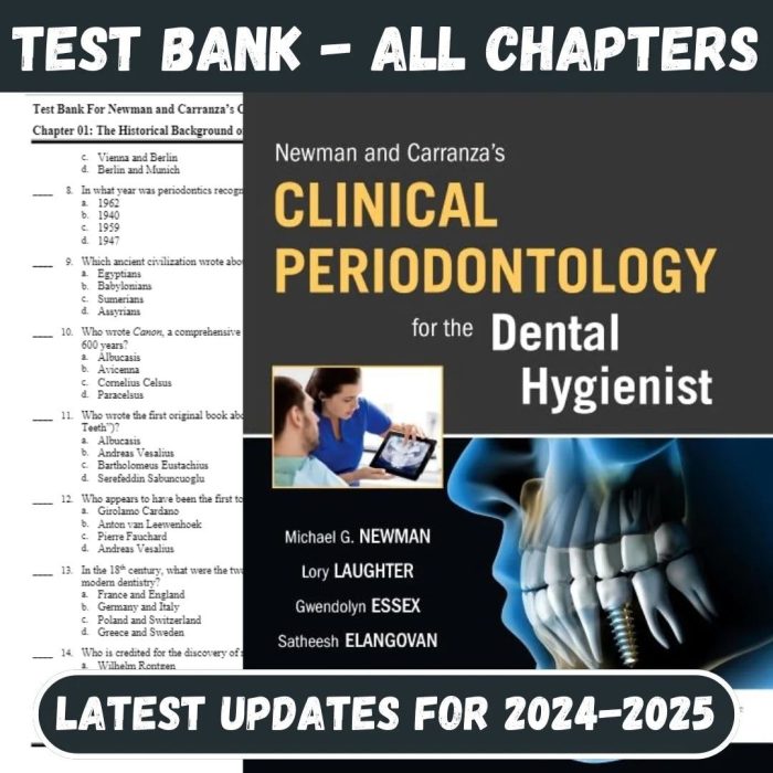 Test Bank For Newman And Carranza’s Clinical Periodontology For The Dental Hygienist, 1st Edition-Pass Test Bank