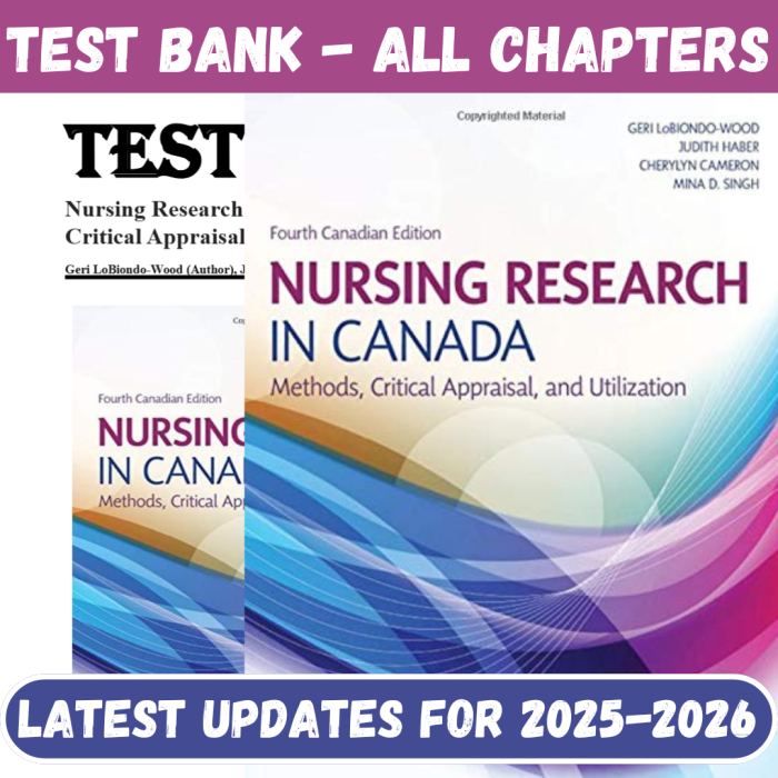 Test Bank For Nursing Research in Canada: Methods, Critical Appraisal, and Utilization 4th Edition By Geri LoBiondo-Pass Test Bank