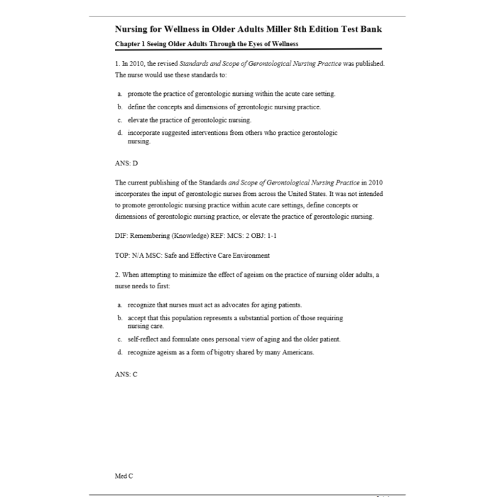 Test Bank For Nursing for Wellness in Older Adults 8th Edition By Carol A Miller-Pass Test Bank
