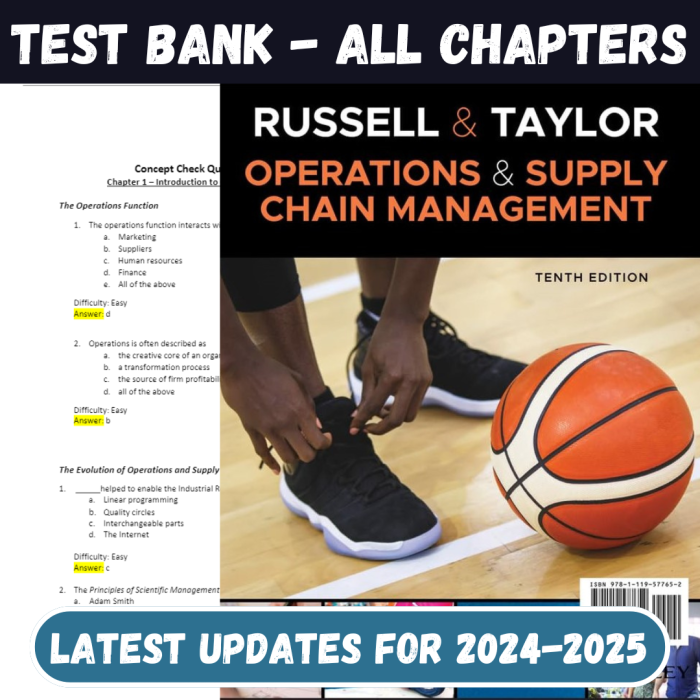 Test Bank For Operations and Supply Chain Management, 10th Edition, by Russell and Taylor’s Verified-Pass Test Bank