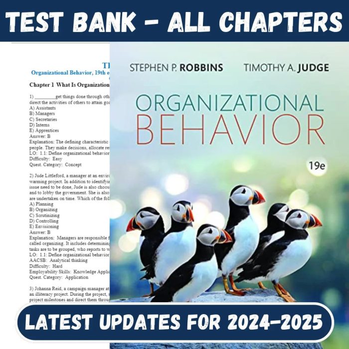 Test Bank For Organizational Behavior, 19th Edition by Stephen P. Robbins, Timothy A. Judge-Pass Test Bank