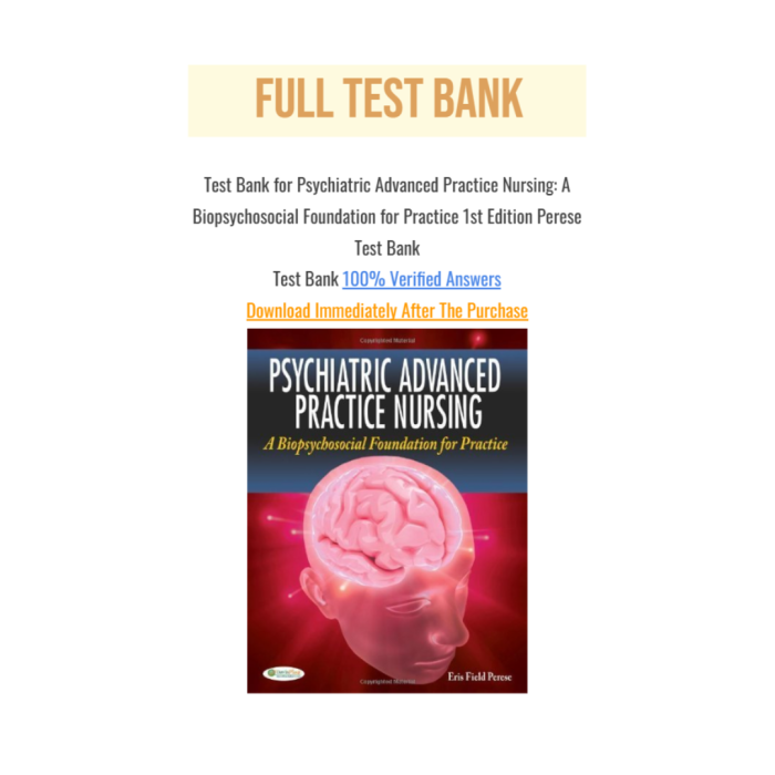 Test Bank For Psychiatric Advanced Practice Nursing: A Biopsychosocial Foundation for Practice 1st Edition By Perese-Pass Test Bank