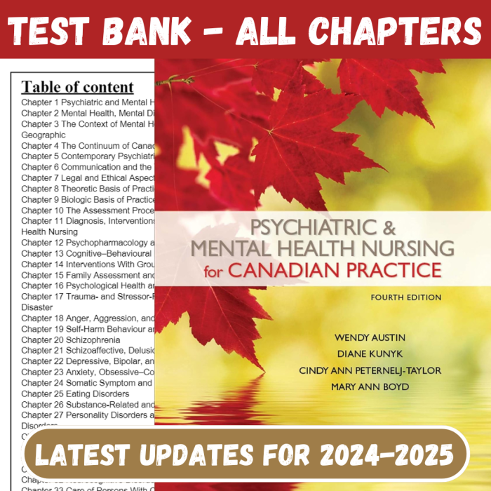 Test Bank For Psychiatric and Mental Health Nursing for Canadian Practice 4th Edition by Austin-Pass Test Bank