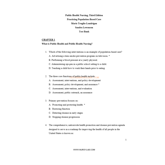 Test Bank For Public Health Nursing Practicing Population-Based Care 3rd Edition By Marie Truglio-Pass Test Bank
