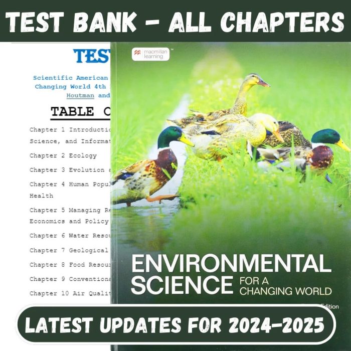 Test Bank For Scientific American Environmental Science for a Changing World 4th Edition by Susan, Anne and Jeneen-Pass Test Bank