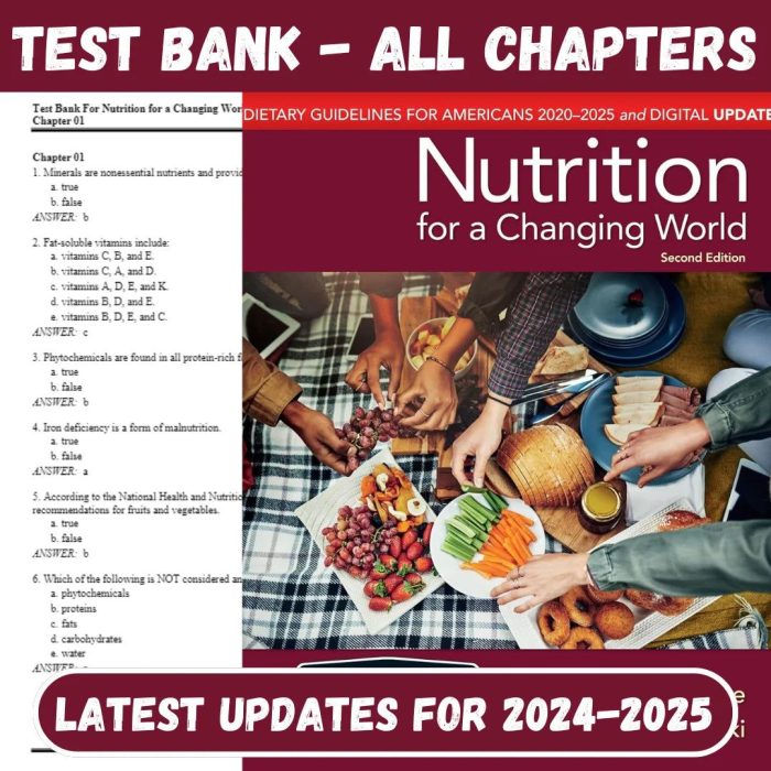 Test Bank For Scientific American Nutrition for a Changing World: Dietary Guidelines for Americans & Digital Update – Second Edition-Pass Test Bank