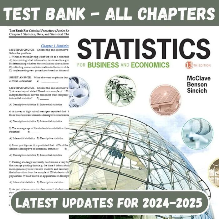 Test Bank For Statistics for Business and Economics 13th Edition By James McClave-Pass Test Bank