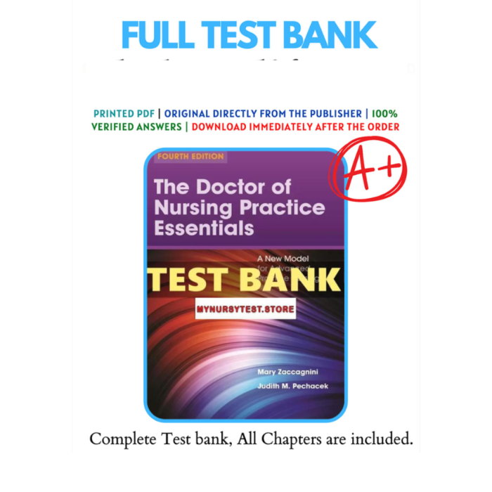 Test Bank For The Doctor of Nursing Practice Essentials A New Model for Advanced Practice Nursing 4th Edition By Mary Zaccagnini-Pass Test Bank