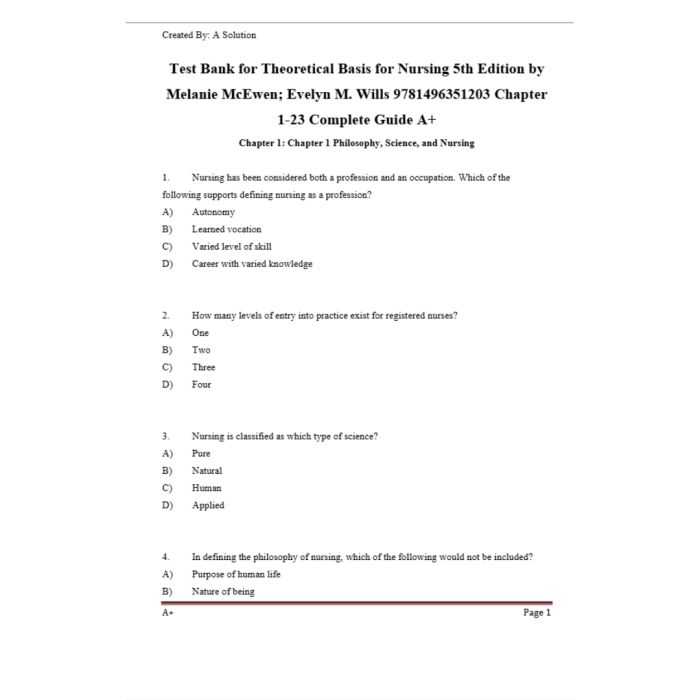 Test Bank For Theoretical Basis for Nursing 5th Edition By McEwen Wills-Pass Test Bank