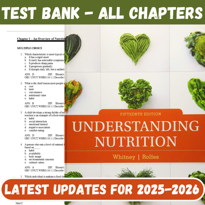 Test Bank For Understanding Nutrition 15th Edition By Ellie Whitney-Pass Test Bank