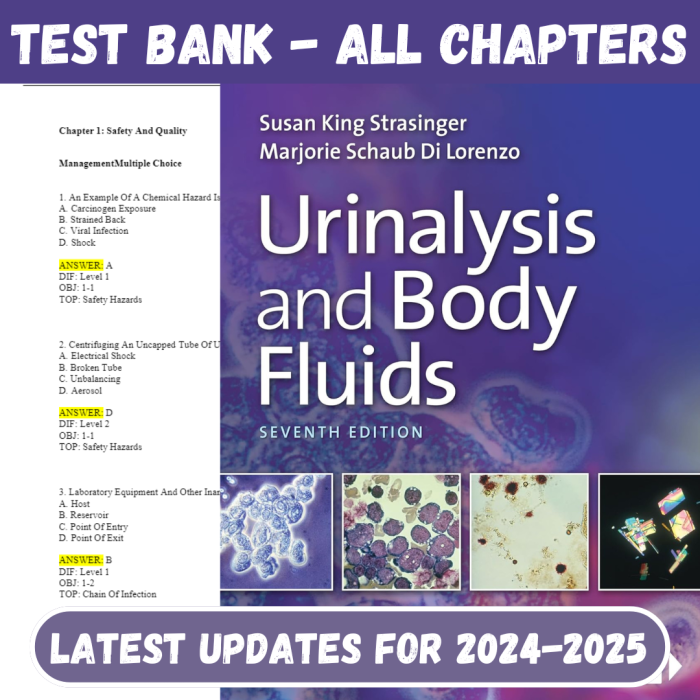 Test Bank For Urinalysis and Body Fluids, 7th Edition by Susan Strasinger-Pass Test Bank