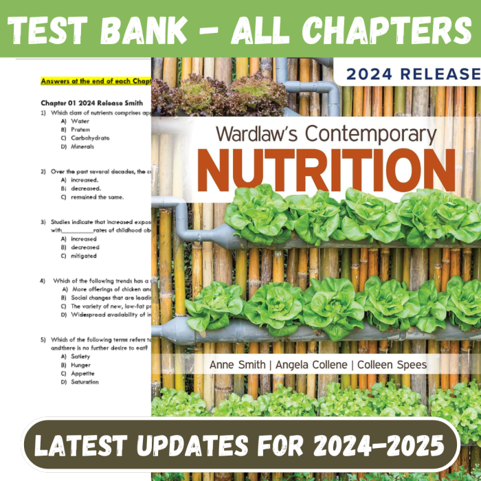 Test Bank For Wardlaw’s Contemporary Nutrition: 2024 Release 12th Edition by Smith/Collene/Spees-Pass Test Bank