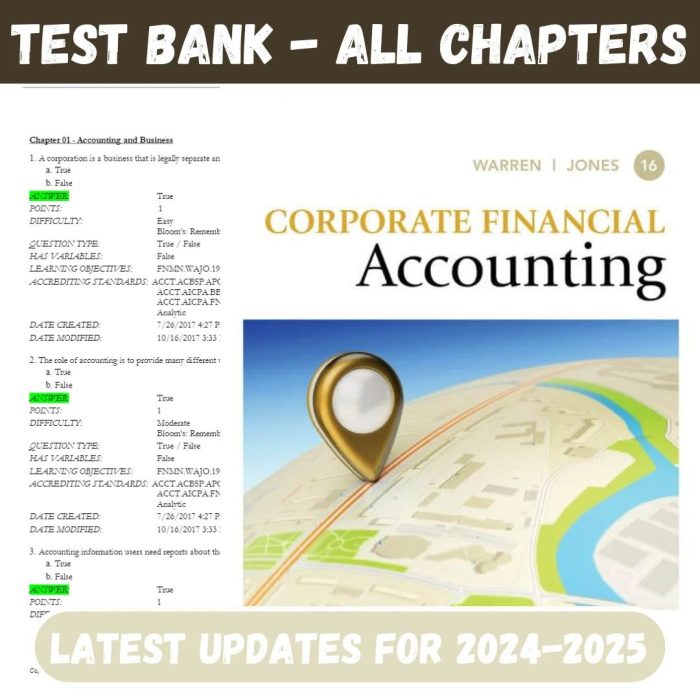 Test Bank For Warren/Jones’ Corporate Financial Accounting, 16th Edition By Carl Warren-Pass Test Bank