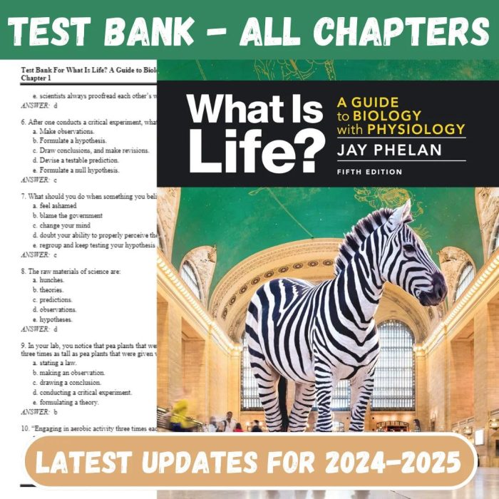 Test Bank For What Is Life? A Guide to Biology with Physiology – Fifth Edition-Pass Test Bank